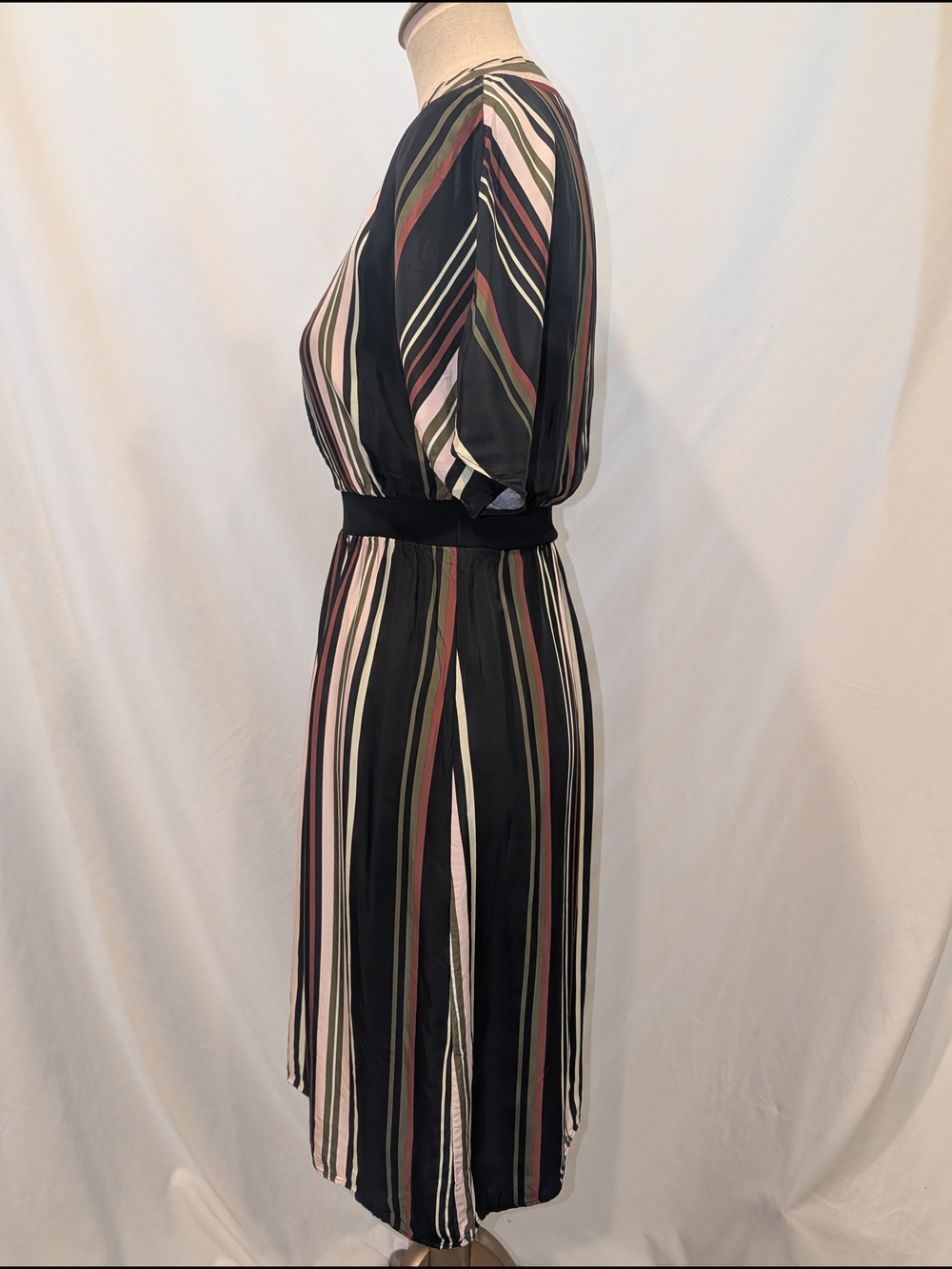 Ted Baker London Black‎ Midi Dress with Cream, Pink and Olive Stripes - Picture 9 of 11